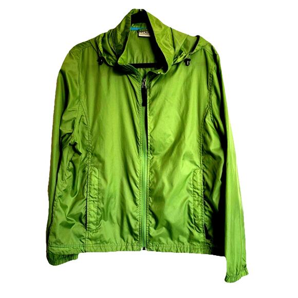 L L Bean Women 0 BUX3 Sz XL Green Windbreaker/Rain Jacket Hooded Packable - Picture 1 of 9